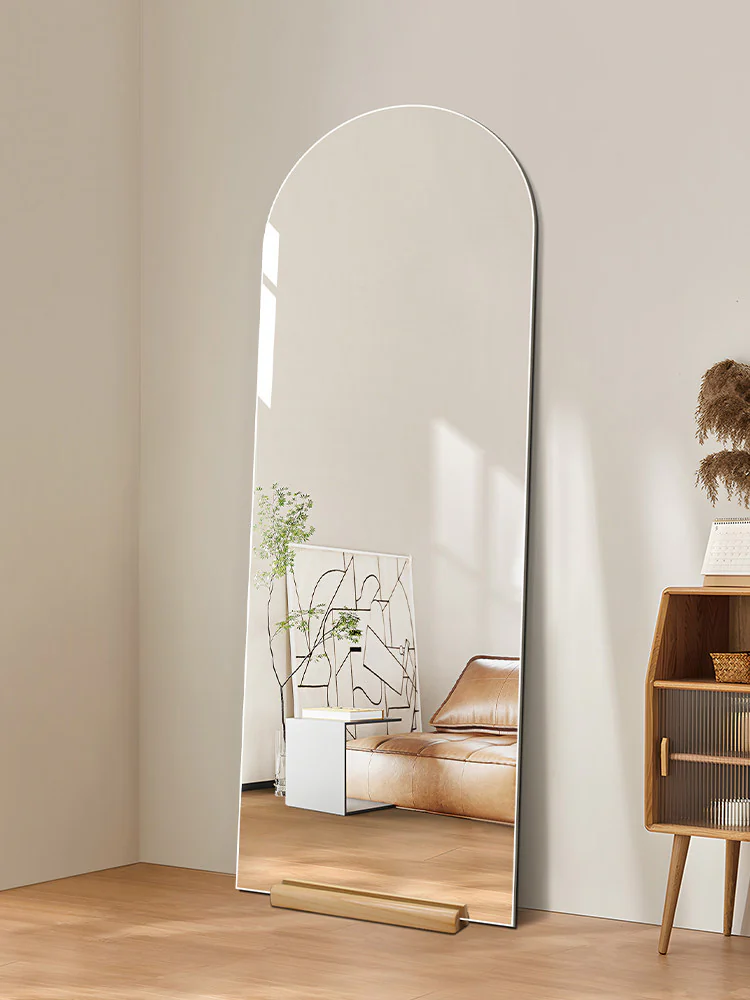 Frameless Floor Mirror with Wooden Base